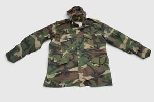 Vintage Duck Bay Jacket Mens Medium Green Camo Hooded Army Field Korea Hunting